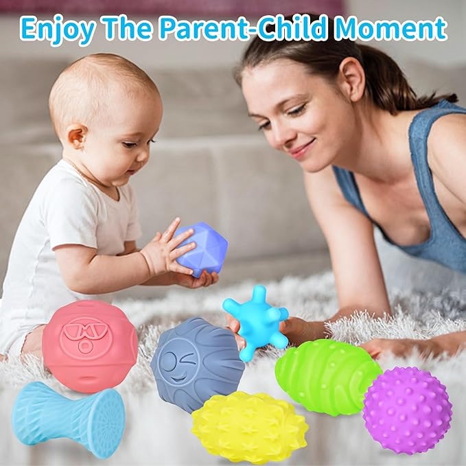 12 Pcs Sensory Balls for Toddlers, Sensory Baby Toys, Montessori Toy for Babies Squeeze, Infant Toys Soft Multi Ball Set Gifts with Bright Color Textured-BubblyBeeBaby
