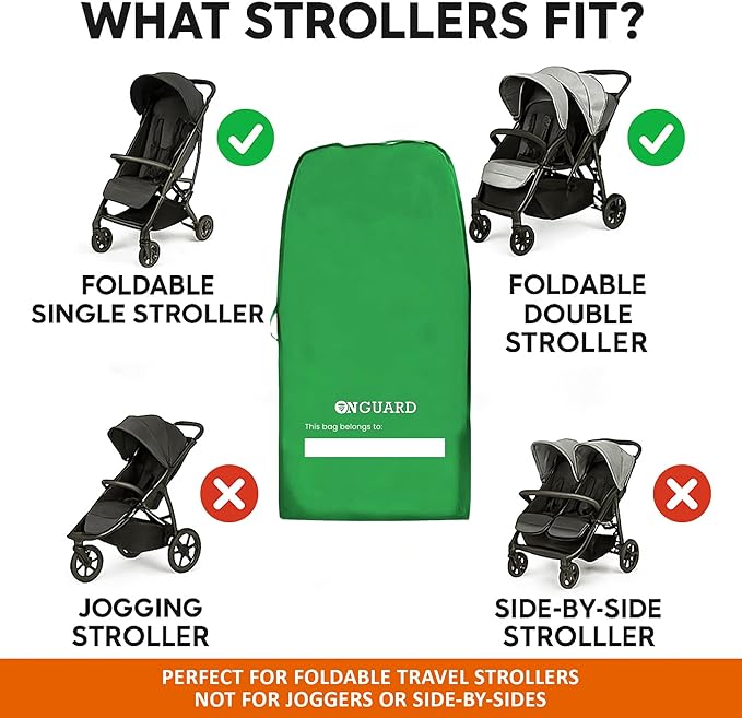 ONGUARD Waterproof Single and Double Stroller Bag for Airplane - Travel Stroller Cover for Air Travel and Storage - Gate Check Bag Backpack- Baby Airplane Essentials - Green-BubblyBeeBaby