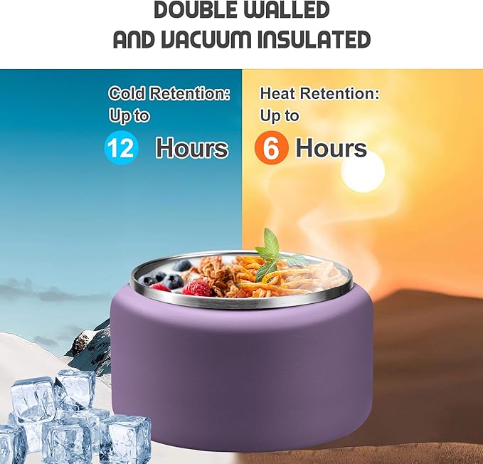 13.5oz Soup Thermo for Hot Food Kids with Buckle Lid Insulated Vacuum Food Jar Wide Mouth Leakproof Stainless Steel Lunch Container -Purple-BubblyBeeBaby