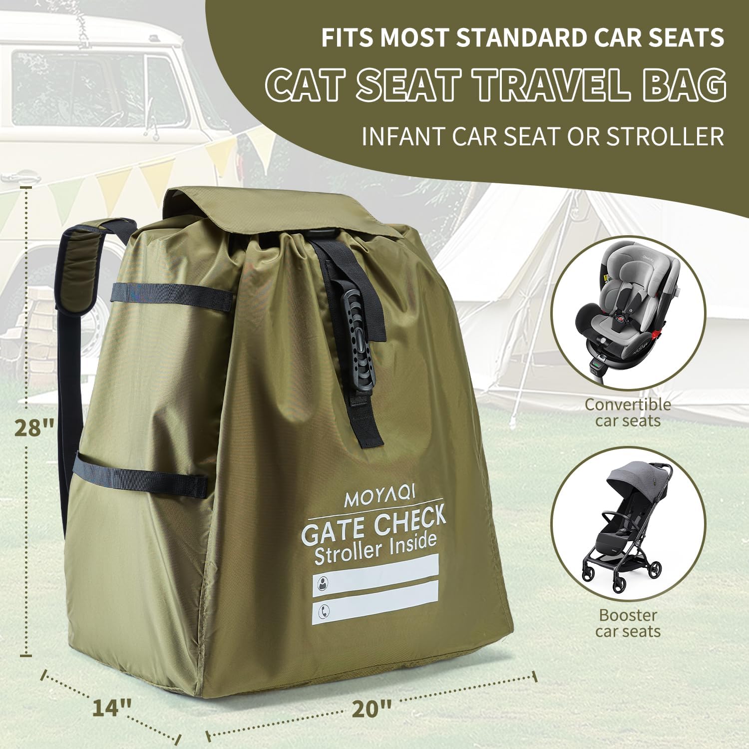 MOYAQI Stroller Travel Bag for Airplane, Gate Check Bag Backpack with Durable Nylon,Adjustable Carry Straps,Infant Carriers & Booster Seats (Olive Green)