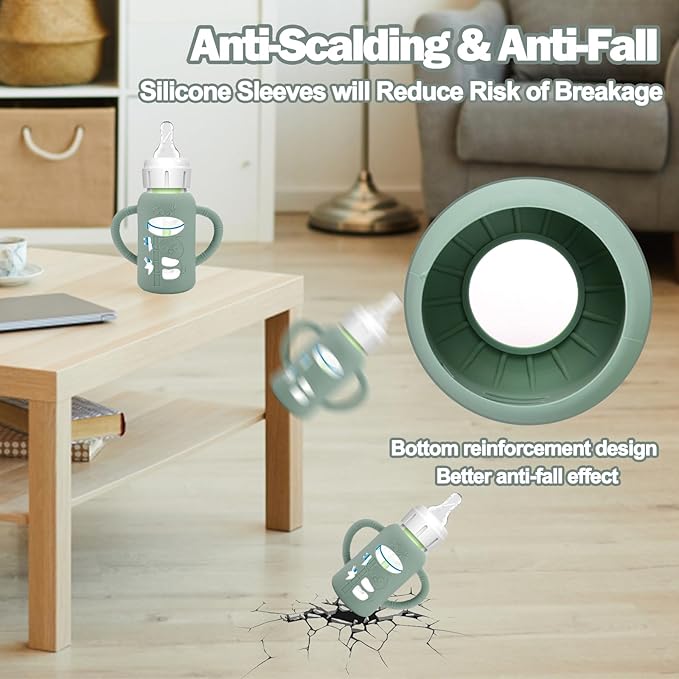 3 Pack Silicone Sleeves for Dr. Brown's Glass Baby Bottles - Drop Protection Baby Bottle Sleeves,Compatible with Dr. Brown's Newborn Glass Bottles,with Silicone Handles,4 oz-BubblyBeeBaby