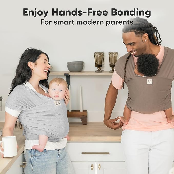 KeaBabies Baby Wrap Carrier - All in 1 Original Baby Carrier Newborn to Toddler Sling, Easy to Wear, Hands Free Bonding, Lightweight, Breathable Infant Wraps (Light Heather)-BubblyBeeBaby