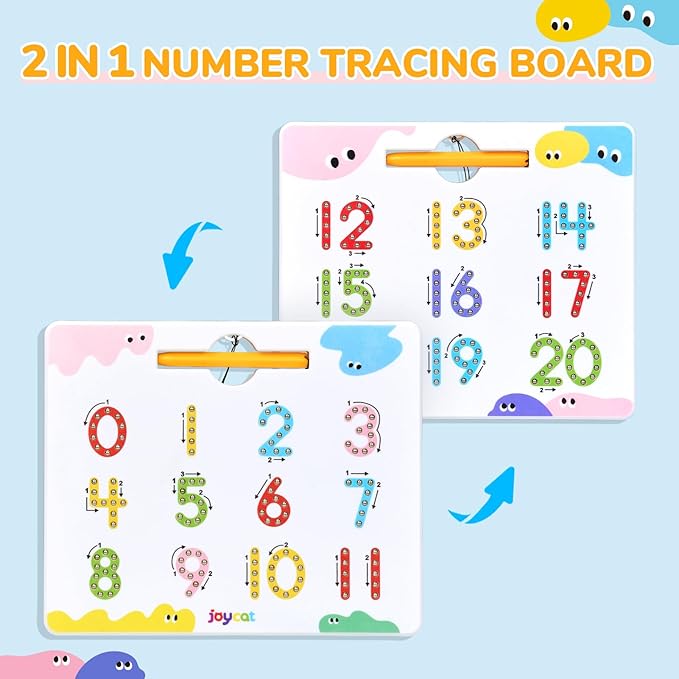 JoyCat Double-Sided Magnetic Number Tracing Board - 2-in-1 Numbers 1-20 Writing Toys for Toddlers & Kids, Preschool Math Manipulatives, Kindergarten Educational Learning Gifts for 3-5 Year Olds-BubblyBeeBaby
