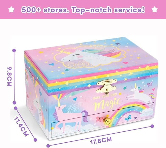 Jewelkeeper Unicorn Musical Jewelry Box for Little Girls - Kids Jewelry Box with Pullout Drawer - Music Jewellery Box with Necklace and Bracelet - Gift Set for Kids - Children's Jewellery Storage Case-BubblyBeeBaby