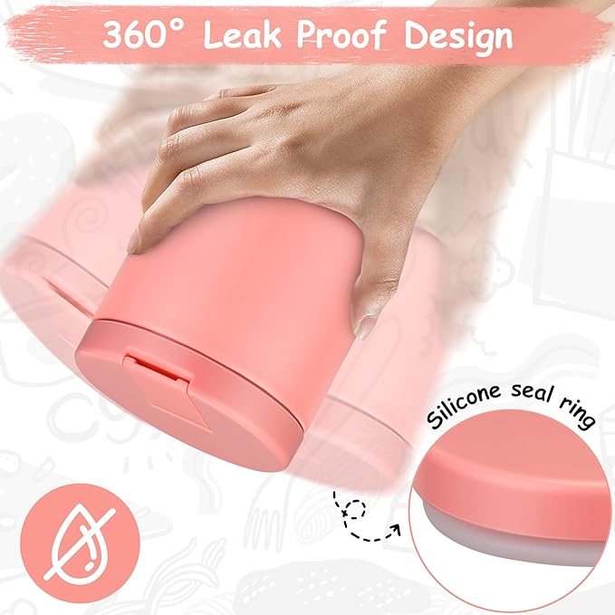 19oz Insulated Vacuum Food Jar with Buckle Lid Wide Mouth Soup Thermo for Hot Food Kids Leakproof Stainless Steel Lunch Container- Pink-1Pack-BubblyBeeBaby