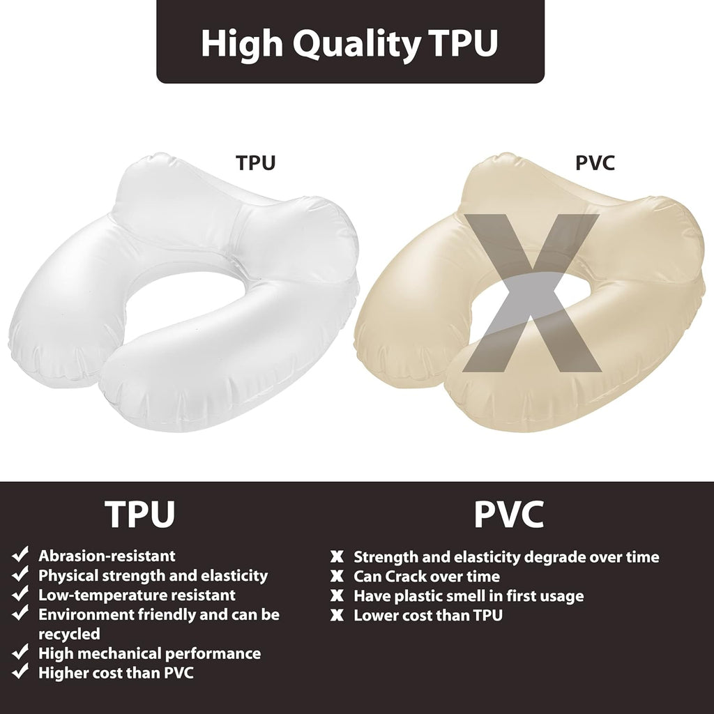 Inflatable Travel Neck Pillow: Extra-Soft, Cushion. for Airplanes, Trains, Cars, Portable Travel Accessory-with Carrying Pouch for Cell Phone and Passport Etc. (Black) (OW-103)