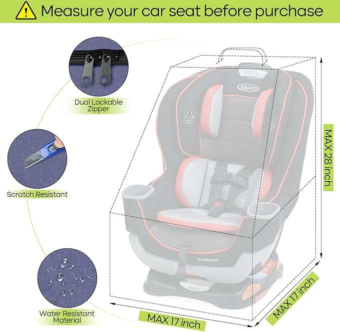 Padded Car Seat Travel Bag for Airplane, Heavy Duty Backpack for Air Travel, Water-Resistant Carrier with Shoulder Strap, Fits Most Car Seats (Blue+Black)-BubblyBeeBaby