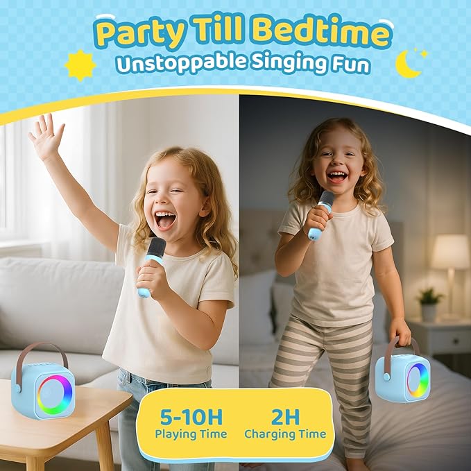 Karaoke Machine for Kids, Toys for 3-12 Years Old Girls Gifts, Kids Karaoke Microphone Machine Toy, Best Fun Christmas Birthday Gifts for 5 6 7 8 9 10 11 Years Teens Girl Boys Blue 2 Mic-BubblyBeeBaby
