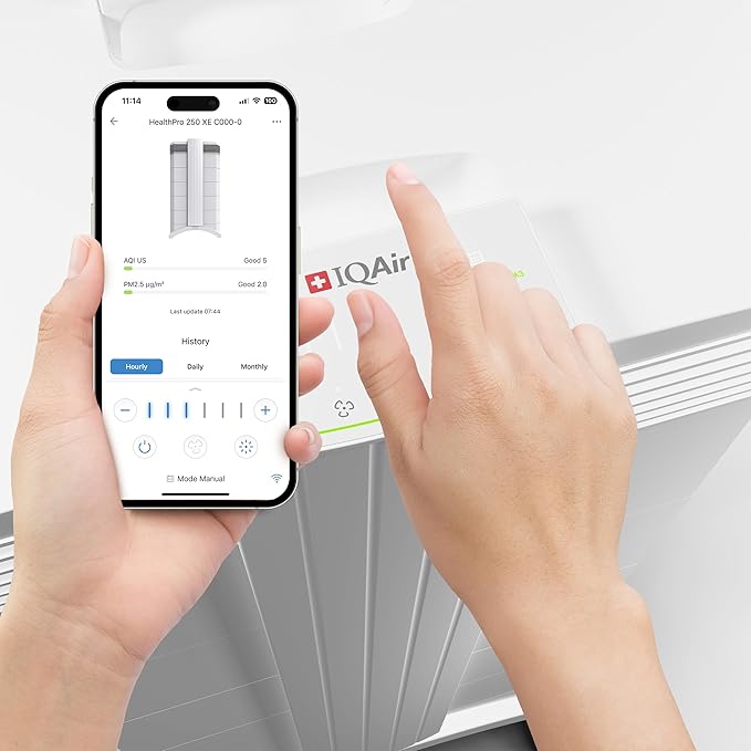 IQAir HealthPro Plus XE Air Purifier - Smart HyperHEPA Filtration for Large Rooms up to 1125 sq ft - Smoke, Viruses, Allergens, Asthma, Mold, Dust, Pets, Swiss Made, WiFi Enabled-BubblyBeeBaby