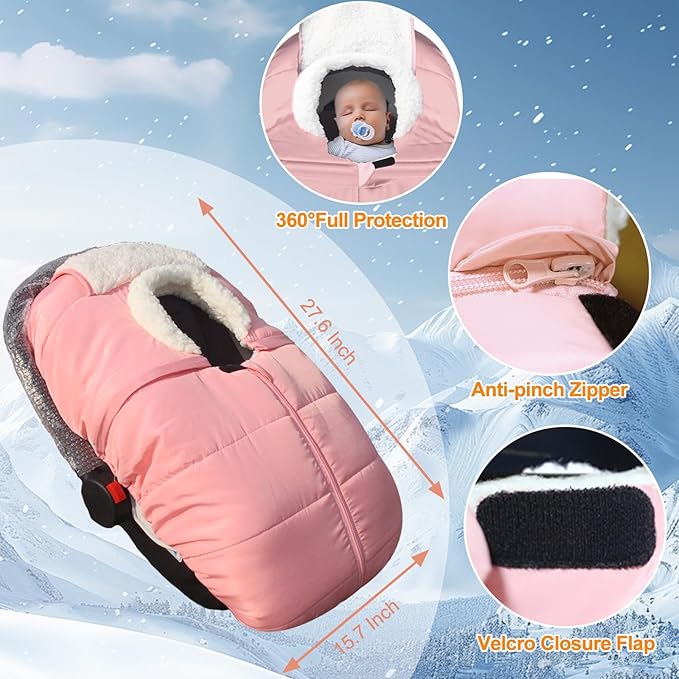 Fairy Baby Winter Car Seat Cover for Babies Carseat– Waterproof, Warm Car Seat Cover Baby – Universal Winter Cover for Back Seat, Infant Car Seat & Baby Carseat（Pink）-BubblyBeeBaby