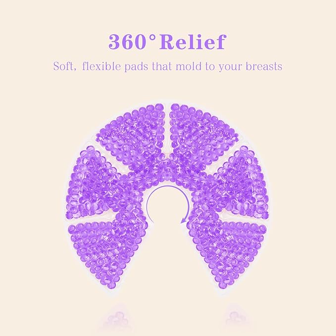 Hot/Cold Breast Gel Bead Ice Packs Breast Cooling/Heat Pads Relief for Breastfeeding, Nursing Pain, Mastitis, Engorgement, Swelling, Plugged Ducts | Boost Milk Let-Down & Production,2 Pack (Purple)-BubblyBeeBaby