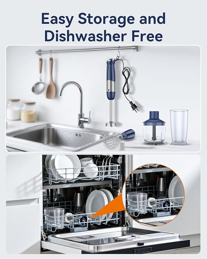 Immersion Blender Handheld 1000W 5 in 1 Corded Stick Hand Blender Kitchen with 12 Speed, BPA-Free, Mixing Beaker, Chopper, Whisk, Milk Frother, Perfect Emulsifier for Soup, Baby Food, Sauce, Puree-BubblyBeeBaby