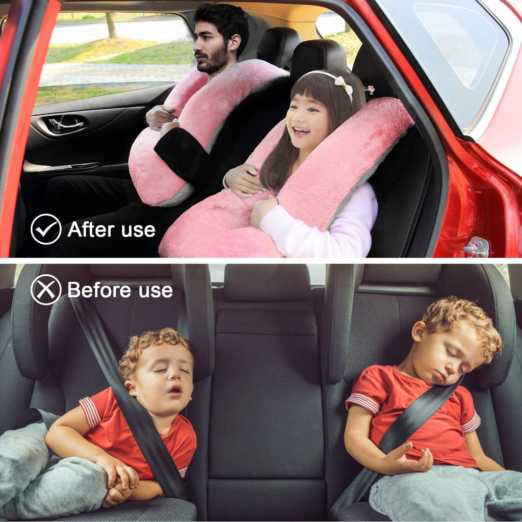 Travel Pillow, Travel Pillow for Kids, Sleeper Hold Pillow Travel, Removable U-Shaped Pillow for Adults and Children to Support Head and Body in The Back Seat of Long Car Trips (Pink and Gray)