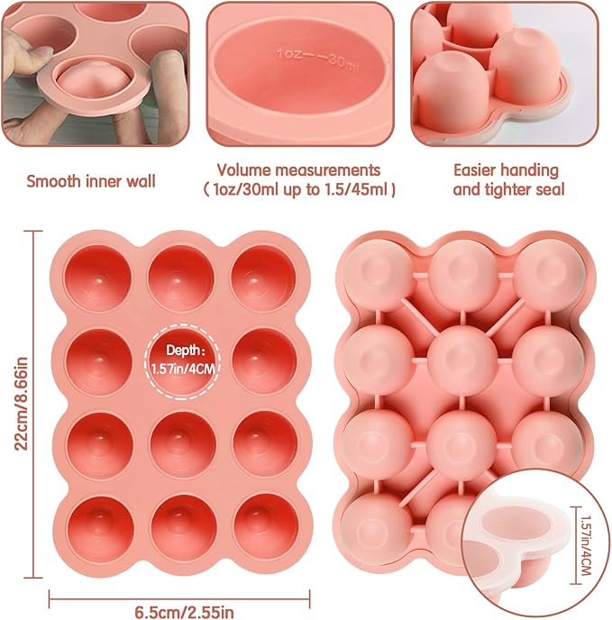 12x1.5oz Baby Food Freezer Tray with Clip Lid Gossamer Pink | Food Grade Silicone Storage Containers for Purees & Vegetables-BubblyBeeBaby