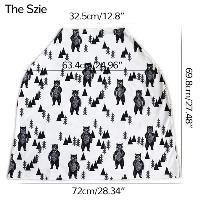 Stretchy Baby Car Seat Cover for Baby Boys and Girls,Multiuse - Nursing Breastfeeding Covers,Shopping Cart/High Chair/Stroller Covers,Infinity Scarf,Car Seat Canopies(Ink Bear)-BubblyBeeBaby