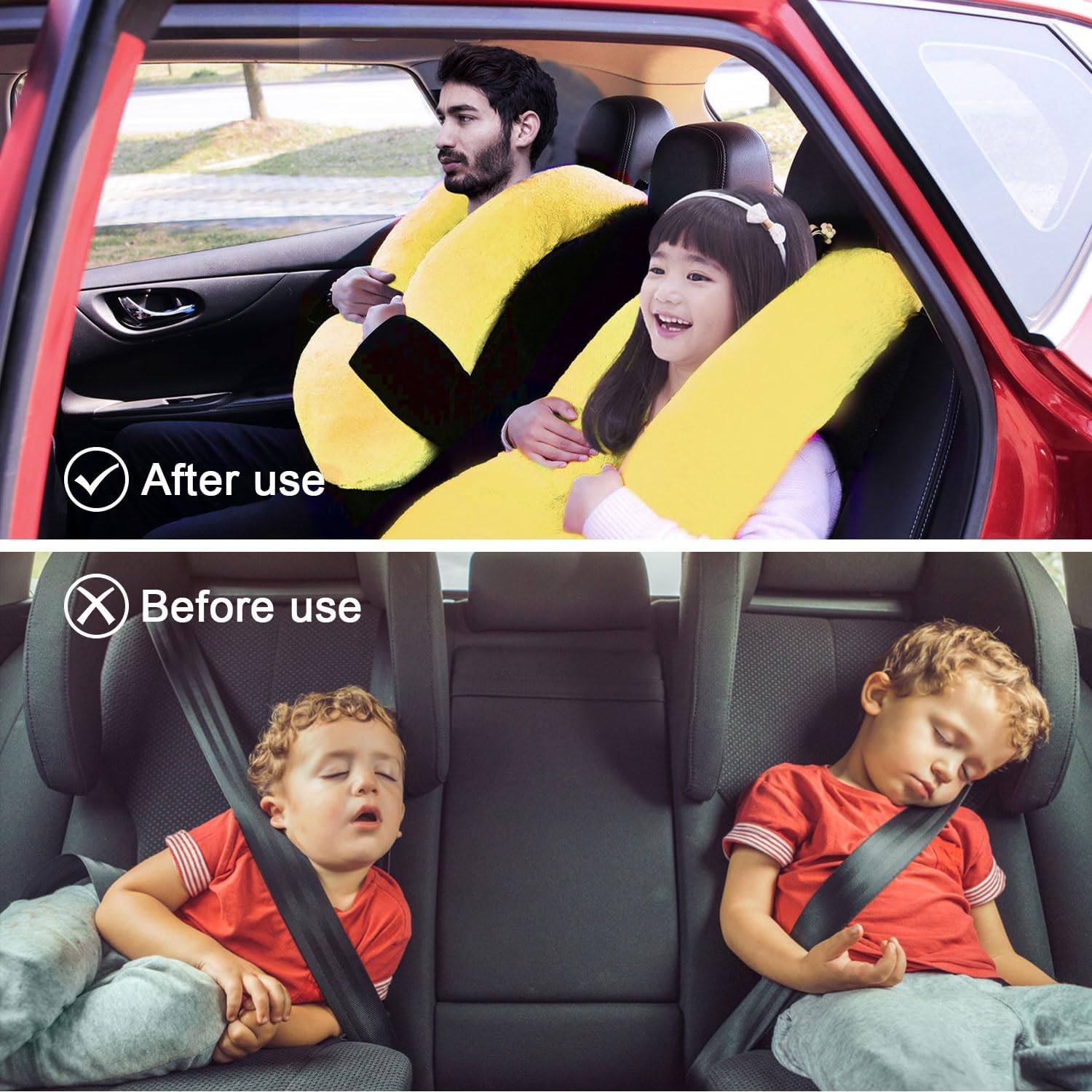 Travel Pillow, Travel Pillow for Kids, Sleeper Hold Pillow Travel, Removable U-Shaped Pillow for Adults and Children to Support Head and Body in The Back Seat of Long Car Trips (Yellow)