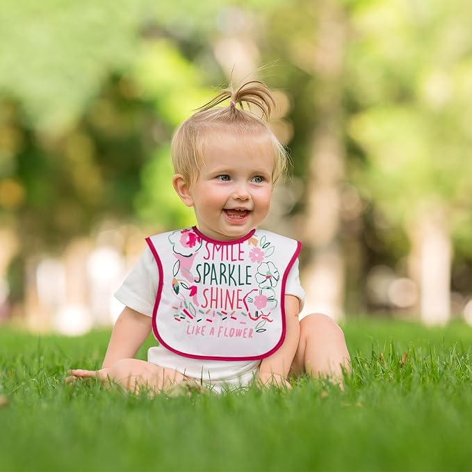 Mess Proof Baby Bib 3 Pack, Waterproof Led Weaning Baby Feeding Bibs with Food Catcher, Travel Feeding Bibs-BubblyBeeBaby