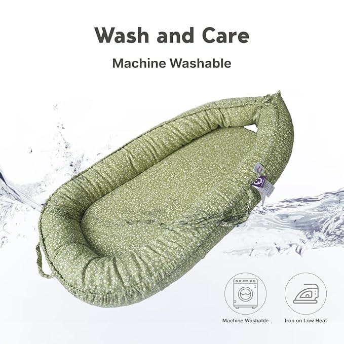 Infant Lounger, Baby Nest Cover for Baby Girls & Boys, Newborn Essentials for Baby 0-18+ Months, 100% Cotton Breathable (Green_Wonder, Cotton_Muslin)-BubblyBeeBaby