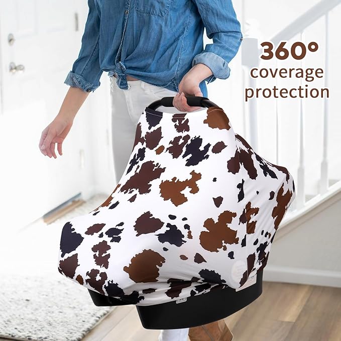 Rquite All-in-1 Car Seat Cover Baby, Carseat Covers for Girl Boy, Stretchy Soft Infant Car Seat Cover, Multi-use Baby Carrier Cover, Car Seat Canopy, Stroller Sun Shade, Nursing Breastfeeding Cover-BubblyBeeBaby