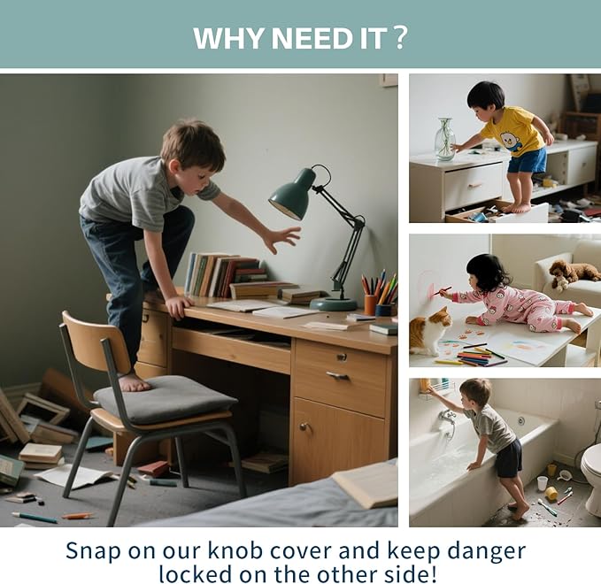 Inaya Door Knob Safety Cover for Kids (4 Pack) – Child Proof Door Knob Covers for Baby Proofing – Door Locks for Kids Safety, Fits Most Round Handles, Easy to Install, White-BubblyBeeBaby