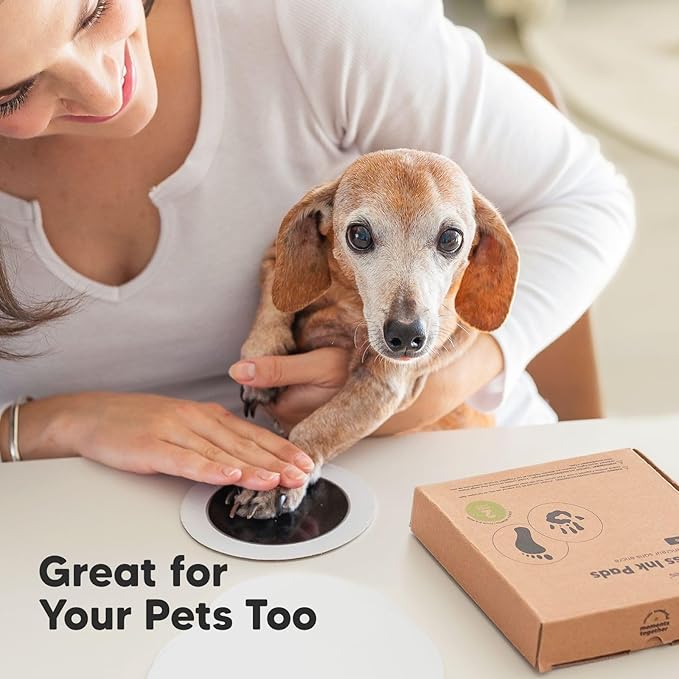 2-Pack Round Inkless Baby Hand and Footprint Kit - Mess Free Ink Pad for Newborn Keepsake, Dog Nose & Paw Print Kit, Clean Touch Ink Pad for Baby Hand & Footprints,Ideal New Mom Gifts (Jet Black)-BubblyBeeBaby