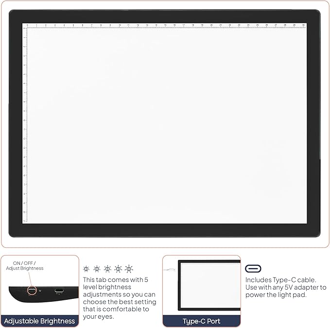 iVyne Corded A4 Light Pad for Diamond Painting & Art Projects – LED Light Board with Diamond Art Accessories – Ultra-Thin & Portable Diamond Dot Light Board, Perfect for Artists - Black-BubblyBeeBaby