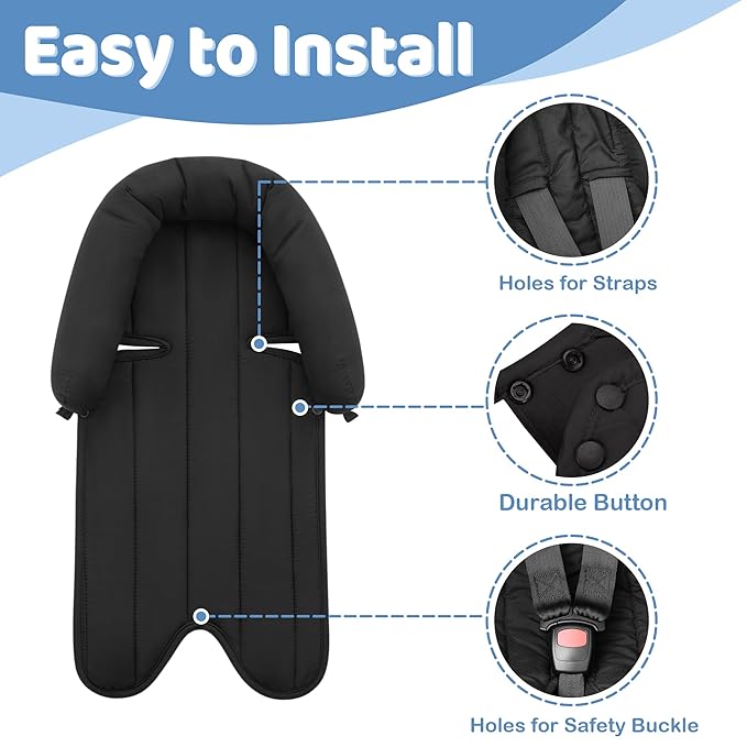 Pro Goleem Car Seat Head Support Infant, Soft Infant Car Seat Insert, 2 in 1 Carseat Head Support for Newborn, Perfect for Car Seat, Stroller, Swing, Bouncer, Gray and Black-BubblyBeeBaby