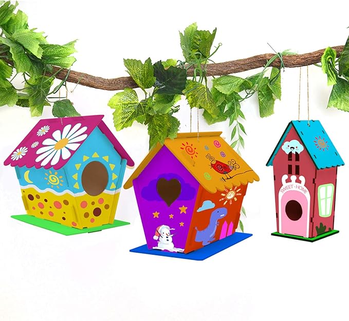 hapray 4 Pack Bird House Crafts for Kids Ages 5-8 8-12, Buildable DIY Birdhouse Kit for Children to Build, 3+ Summer Arts and Craft Projects with Paint, Boy Girl Gift Christmas-BubblyBeeBaby