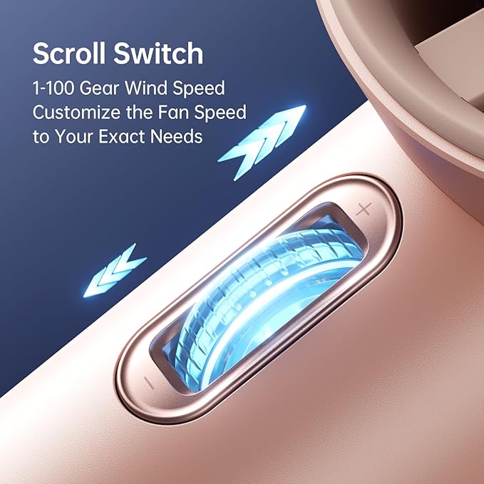 JISULIFE Portable Handheld Fan, Speed(1-100) Adjustable Turbo Mini and 3600mAh Battery Rechargeable Personal Fan, Digital Display, Gifts for Women Men Travel/Camping/Outdoor-Pink-BubblyBeeBaby