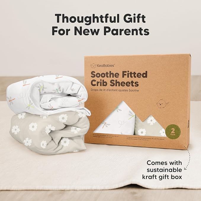 KeaBabies 2-Pack Organic Crib Sheets for Boys, Girls - 52x28 Fitted Crib Mattress Sheet Neutral, Breathable Jersey Cotton Cover for Baby Bed, Toddler Mattress, Soft & Cute Prints (Meadow)-BubblyBeeBaby