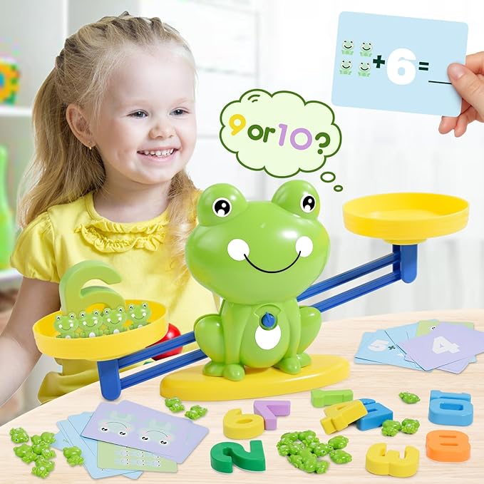 BAKAM Frog Balance Scale Toy, Number Counting Blocks Games, Montessori Math Games for Kids 5-7, Preschool Kindergarten Learning Activities, STEM Educational Toys for 3+ Year Old-BubblyBeeBaby