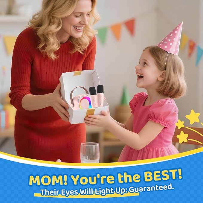 Karaoke Machine for Kids, Toys for 3-12 Years Old Girls Gifts, Kids Karaoke Microphone Machine Toy, Best Fun Christmas Birthday Gifts for 5 6 7 8 9 10 11 Years Teens Girl Boys Pink 2 Mic-BubblyBeeBaby