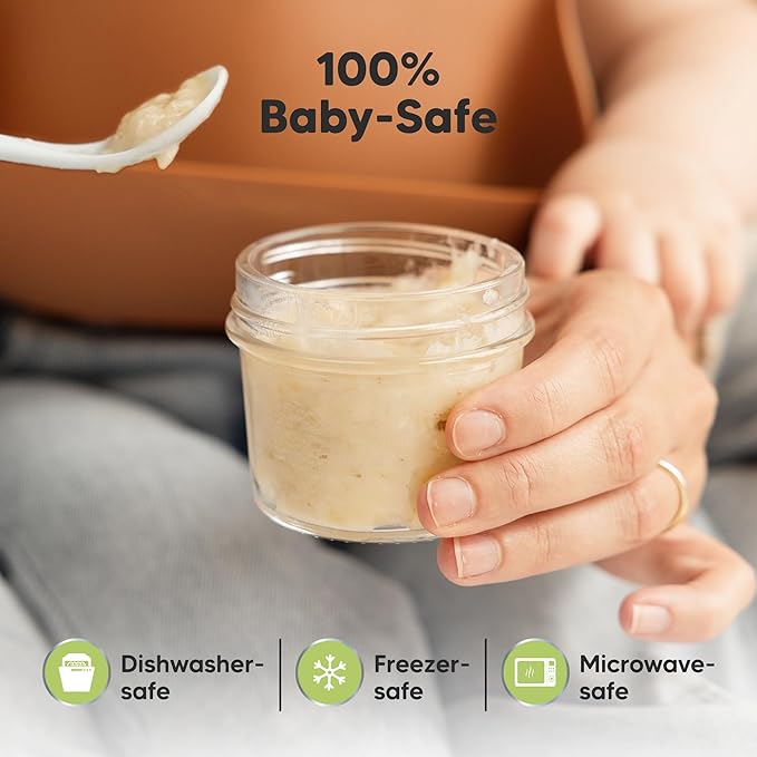 KeaBabies 12pk 4oz Glass Baby Food Containers with Lids - Leak-Proof, Microwavable Small Glass Jars, Baby Purees & Toddler Snack Storage Containers, BPA-Free, Dishwasher & Freezer Safe (Terracotta)-BubblyBeeBaby