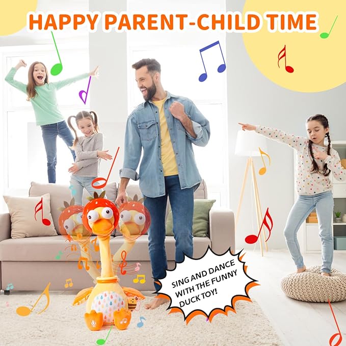 Jollybaby Plush Talking Singing Dancing Musical Strawberry Duck Toy for Toddlers 1-3 Just Like Cactus Toy, Music Mimicking Interactive Toys for Crawling Kids, Sensory Gift for Baby 0-6-12 Month-BubblyBeeBaby