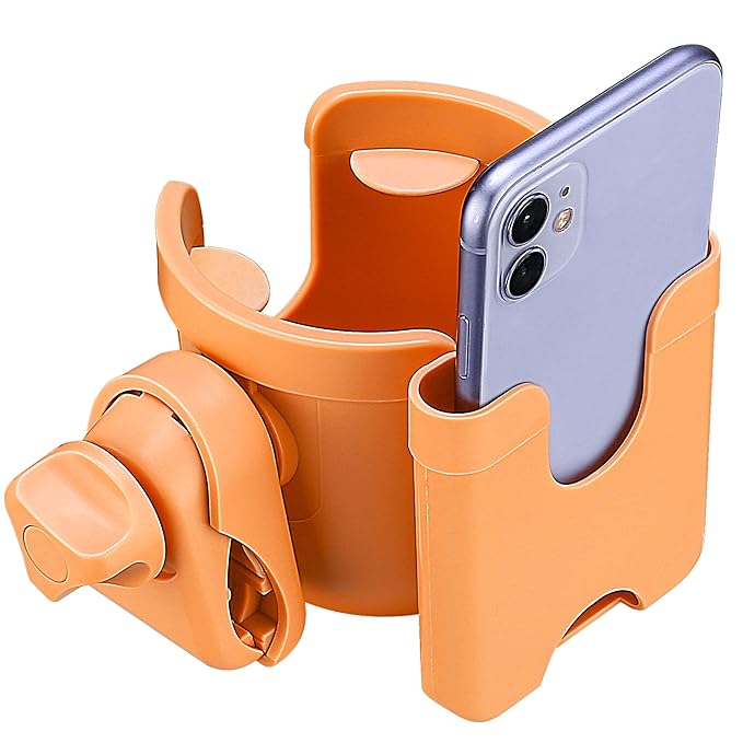 Suranew Adjustable Stroller Cup Holder with Phone Holder for Baby Stroller for Family Members (Orange)-BubblyBeeBaby