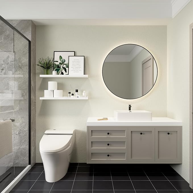 23.6 Inches Long Floating Shelves Wall Mounted, 2 Set Modern White Wall Shelf for Bedroom, Nursery Book Shelf with Lip, Picture Ledge Shelf for Wall Decor Living Room Bathroom Kitchen- White-BubblyBeeBaby