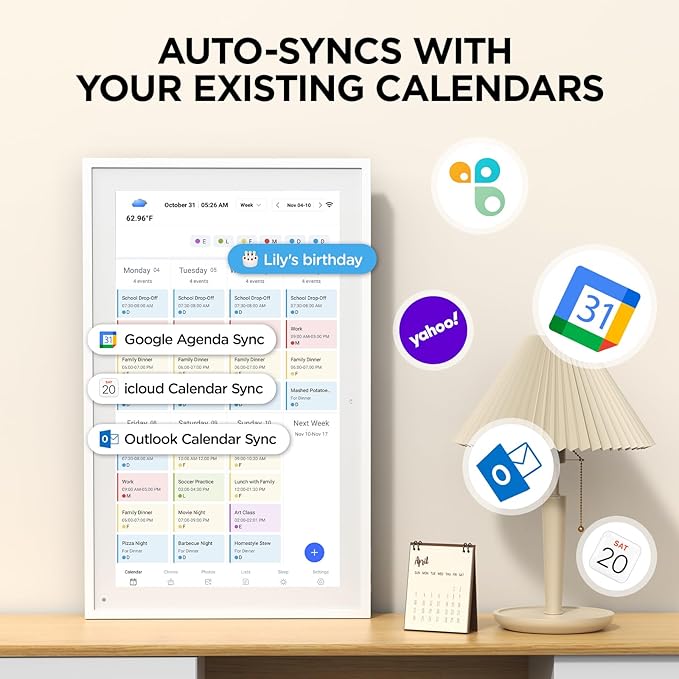 21.5 Inch Smart Digital Calendar, Wall Electronic Calendar, 1920 * 1080 IPS Full HD Touch Screen Display for Family Meal Planner Support - Streamline Household Organization-BubblyBeeBaby