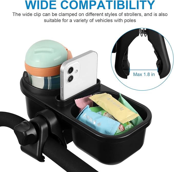 Accmor Stroller Cup Holder with Tray, Universal Cup Holder, Bike Bottle Holder, 360° Rotatable Large Caliber Drinks Holder for Stroller, Bike, Wheelchair, Walker-BubblyBeeBaby