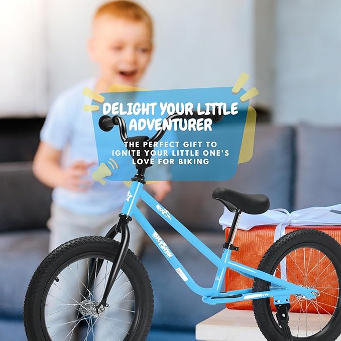 16 Inch Kids Balance Bike for 5-8 Year Old, BMX Kids Bike with No Pedals, Air Rubber Tires, Footrests, Adjustable Height for Big Kids, Boys, Girls-BubblyBeeBaby