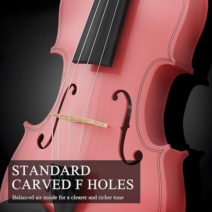 1/2 Violin Kit, Beginner Violin for Kids, Students, Complete Kids Violins Set with Case, Bow, Rosin, Ideal for Kids Violins Beginner Ages 5-9, Rose Pink-BubblyBeeBaby