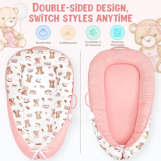 HKAI Baby Lounger – Soft Cotton Infant Floor Seat for Newborn to 24 Months, Portable Baby Essentials for Boys & Girls-BubblyBeeBaby