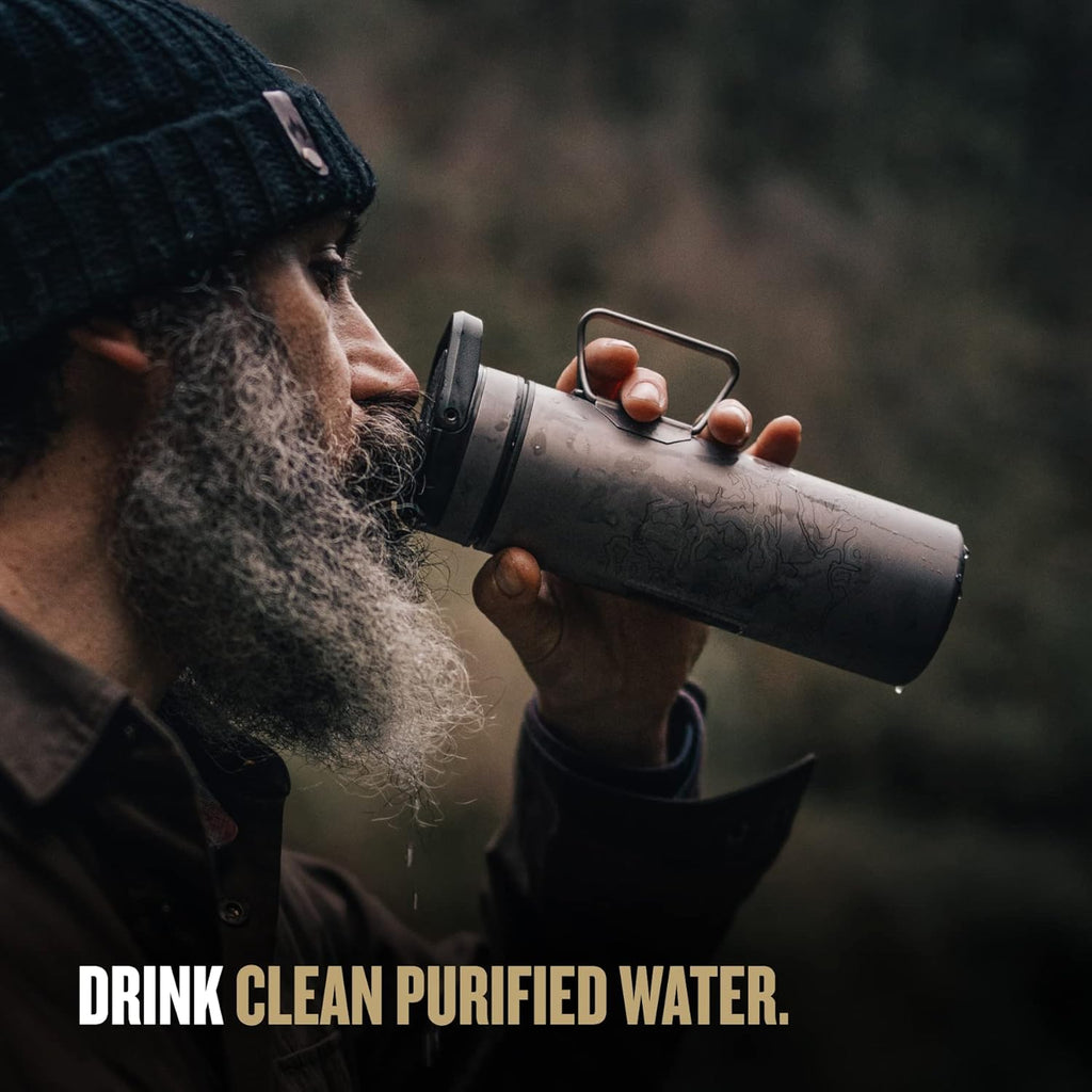 GRAYL UltraPress Titanium 16.9 oz Water Purifier & Filter Bottle for Hiking, Backpacking, Survival, Bushcraft, Travel (Olive Drab)