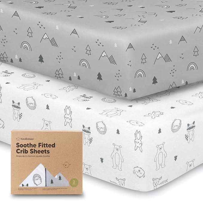 KeaBabies 2-Pack Organic Crib Sheets for Boys, Girls - 52x28 Fitted Crib Mattress Sheet Neutral, Breathable Jersey Cotton Cover for Baby Bed, Toddler Mattress, Soft & Cute Prints (Woodland)-BubblyBeeBaby