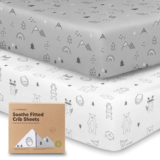 KeaBabies 2-Pack Organic Crib Sheets for Boys, Girls - 52x28 Fitted Crib Mattress Sheet Neutral, Breathable Jersey Cotton Cover for Baby Bed, Toddler Mattress, Soft & Cute Prints (Woodland)-BubblyBeeBaby