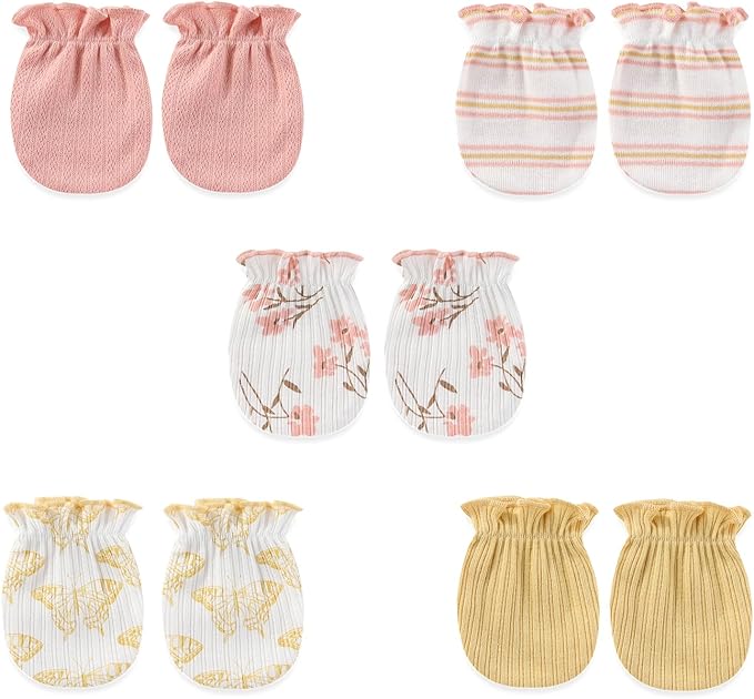 5 Pairs Baby Not Scratch Mittens 0-6 Months New Born Boy Girl Gloves Cute Infant Accessories-BubblyBeeBaby