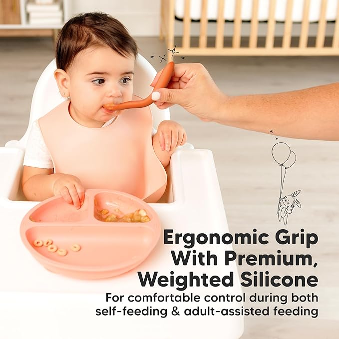 KeaBabies Silicone Baby Spoons, Self Feeding 6-12 months - 3-Pack Baby Weaning Eating Utensils, Toddler First Food Training Spoon, Infant, Kids Feeding Supplies Essential Set,Dishwasher-safe (Valiant)-BubblyBeeBaby