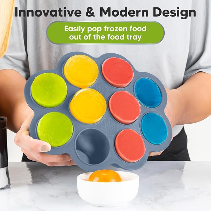 KeaBabies Silicone Food Freezer Trays with Lid, 2oz x 10 Pods Baby Food Storage Containers, Easy Puree Meal Prep, Breast Milk Silicone Freezer Molds, Dishwasher, Microwave Safe, BPA-Free (Slate)-BubblyBeeBaby