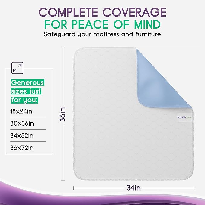 Incontinence Bed Pads - Reusable Waterproof Underpad Chair, Sofa and Mattress Protectors - Highly Absorbent, Machine Washable - for Children, Pets and Seniors (34x36 (Pack of 4), Blue)-BubblyBeeBaby