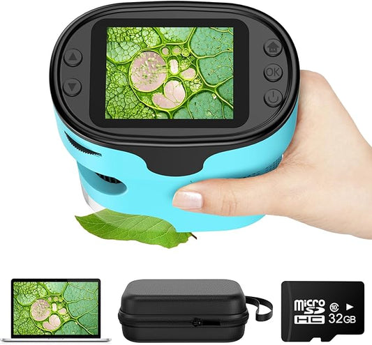 1000X Pocket Microscope for Kids - 4K 2.0" Screen, Digital Mini Scope with Slides Kit, Rechargeable Lab Handheld Portable Microscopes for Kids 4-12 Students Teens-BubblyBeeBaby