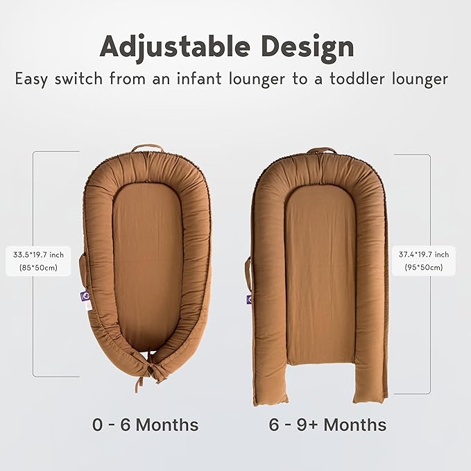 Infant Lounger, Baby Nest Cover for Baby Girls & Boys, Newborn Essentials for Baby 0-18 Months, 100% Cotton Breathable (Golden_Brown)-BubblyBeeBaby